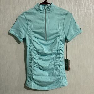 NEW Good Rider Seamless Short Sleeve Women Quarter Zip Shirt Blue XS Old Stock